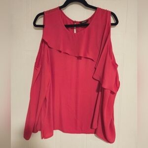 Womens XL Magenta Pink top Blouse long sleeve cold shoulder NWT